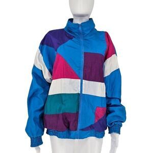 Vintage 90's Nylon Colorblock Windbreaker Jacket Blue XL